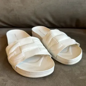 Donald J Pliner White Nappa Leather Embossed Horsebit Buoy Slide Sandals