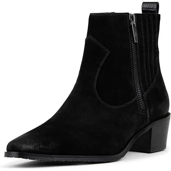 Donald Pliner Banks Women's Black Suede Pull On Ankle Boots Size 7 Booties Zip