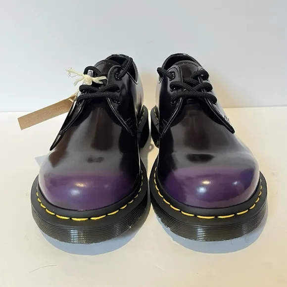 Dr Doc Martens Vegan 1461 Oxford Rub Off Shoes Black Rich Purple W7 M6 NEW