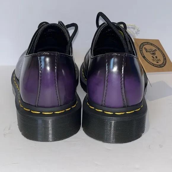 Dr Doc Martens Vegan 1461 Oxford Rub Off Shoes Black Rich Purple W7 M6 NEW