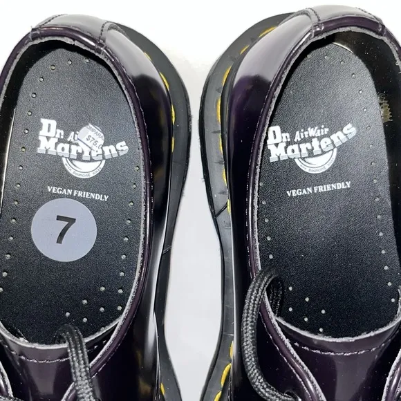 Dr Doc Martens Vegan 1461 Oxford Rub Off Shoes Black Rich Purple W7 M6 NEW