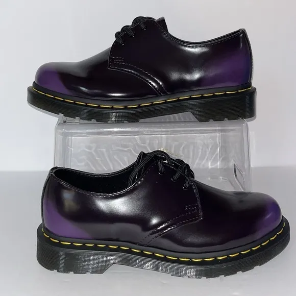 Dr Doc Martens Vegan 1461 Oxford Rub Off Shoes Black Rich Purple W7 M6 NEW