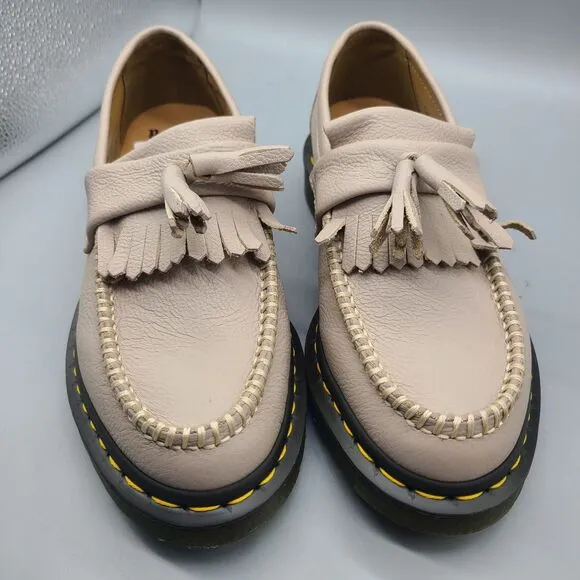DR. MARTENS ADRIAN womens Virginia leather Tassel Loafers Taupe Size 8/ 39 new
