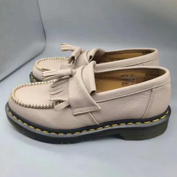 DR. MARTENS ADRIAN womens Virginia leather Tassel Loafers Taupe Size 8/ 39 new