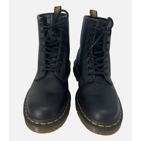 Dr. Martens Air Wair Black Leather Lace Up Ankle Combat Cushioned Boots US 6 New