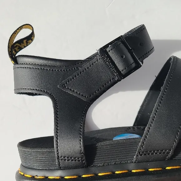 Dr. Martens Blaire Quad Black Leather Platform Sandals with Chunky Sole Size 10