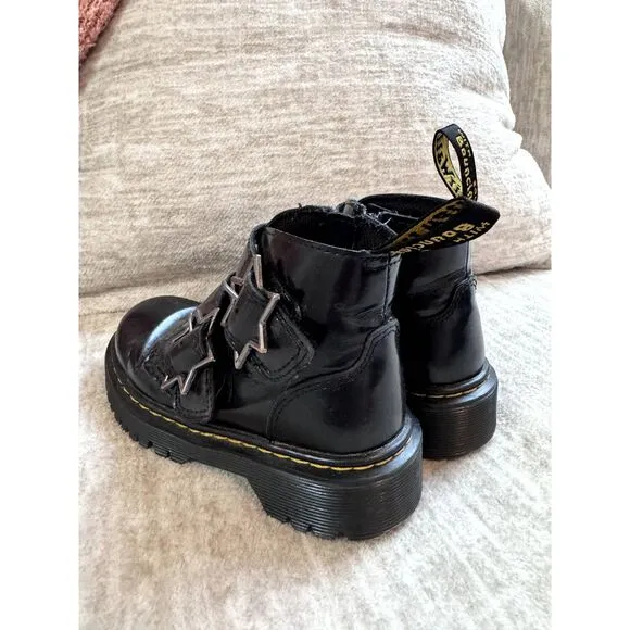Dr. Martens Devon Bex Star Buckle Leather Black Ankle Boots Kids Size US 11