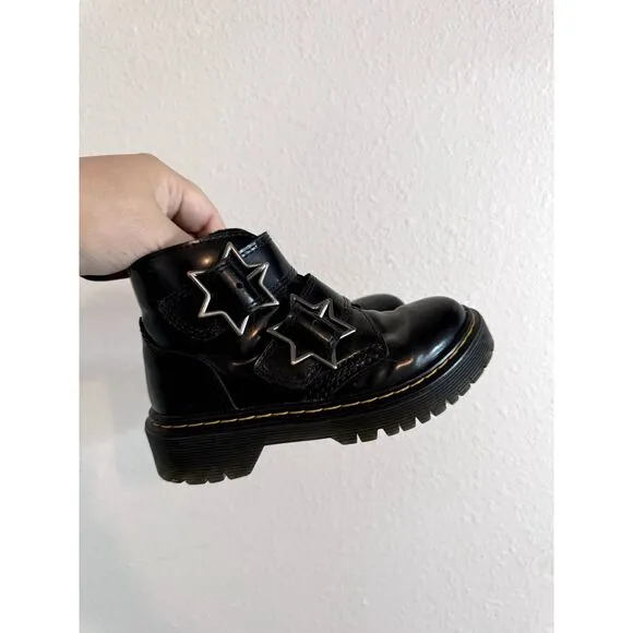Dr. Martens Devon Bex Star Buckle Leather Black Ankle Boots Kids Size US 11