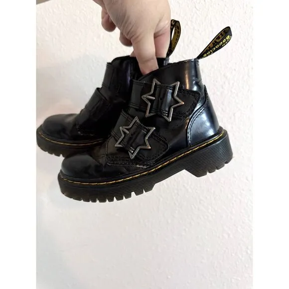 Dr. Martens Devon Bex Star Buckle Leather Black Ankle Boots Kids Size US 11