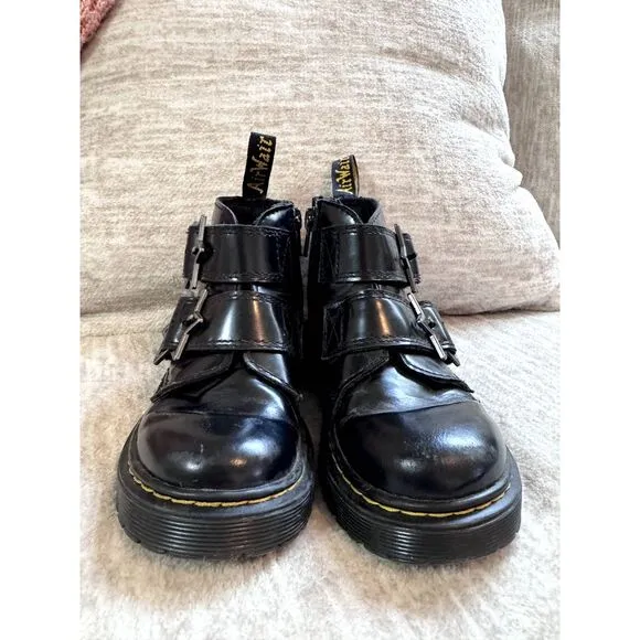 Dr. Martens Devon Bex Star Buckle Leather Black Ankle Boots Kids Size US 11