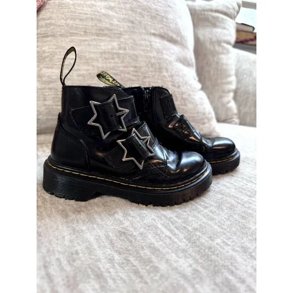 Dr. Martens Devon Bex Star Buckle Leather Black Ankle Boots Kids Size US 11