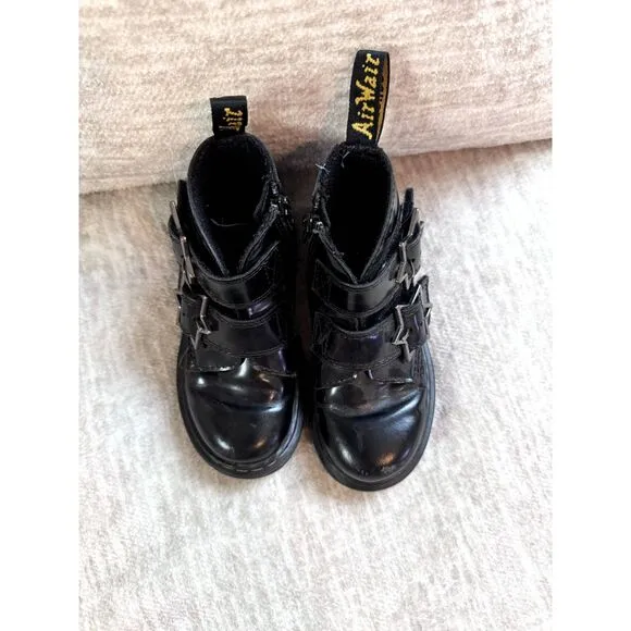 Dr. Martens Devon Bex Star Buckle Leather Black Ankle Boots Kids Size US 11