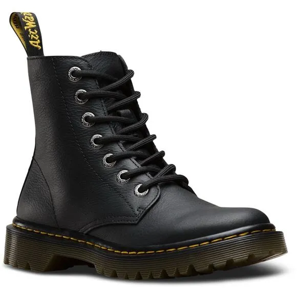 Dr. Martens Luana Black Leather Air Wair Combat 7 Eyelet Lace Up Boots
