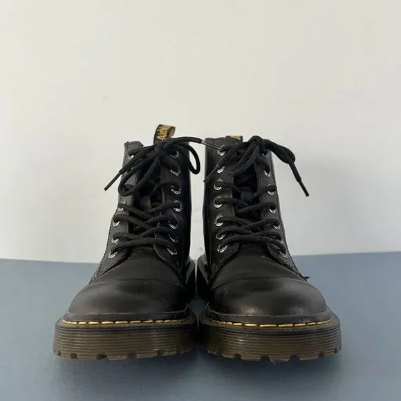 Dr. Martens Luana Black Leather Air Wair Combat 7 Eyelet Lace Up Boots