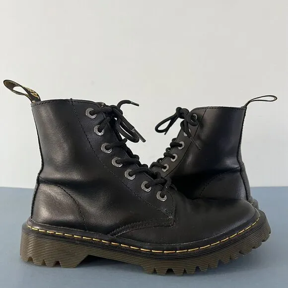 Dr. Martens Luana Black Leather Air Wair Combat 7 Eyelet Lace Up Boots