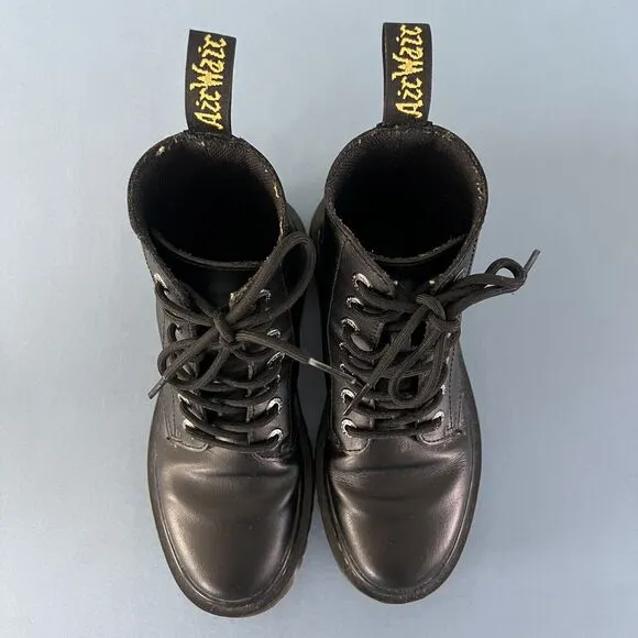 Dr. Martens Luana Black Leather Air Wair Combat 7 Eyelet Lace Up Boots