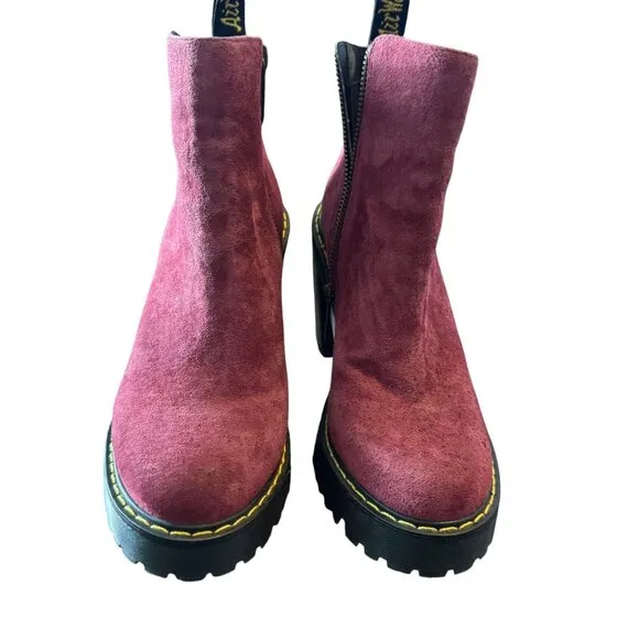 Dr. Martens Magdalena Women's Red Suede High-Heel Ankle Boots Size 7 US / 5 UK