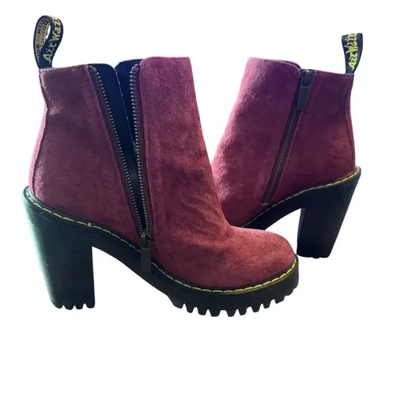 Dr. Martens Magdalena Women's Red Suede High-Heel Ankle Boots Size 7 US / 5 UK