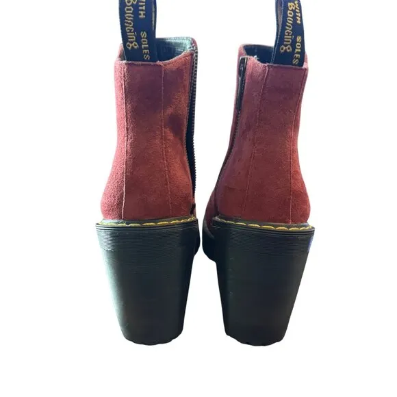 Dr. Martens Magdalena Women's Red Suede High-Heel Ankle Boots Size 7 US / 5 UK