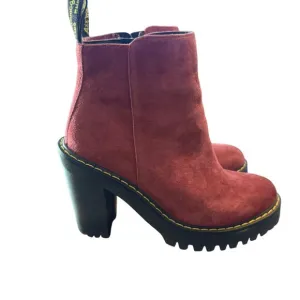 Dr. Martens Magdalena Women's Red Suede High-Heel Ankle Boots Size 7 US / 5 UK