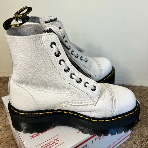Dr. Martens White Leather Zip-Up Boots (removable zipper closure!)