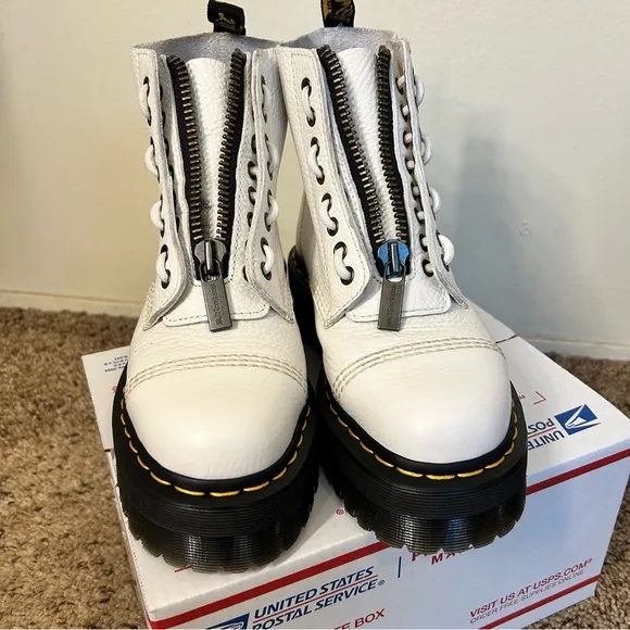 Dr. Martens White Leather Zip-Up Boots (removable zipper closure!)