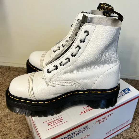 Dr. Martens White Leather Zip-Up Boots (removable zipper closure!)