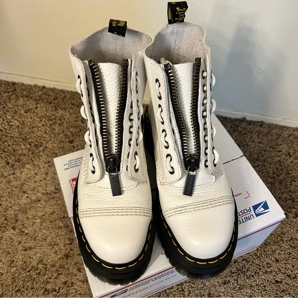 Dr. Martens White Leather Zip-Up Boots (removable zipper closure!)