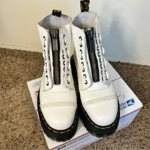 Dr. Martens White Leather Zip-Up Boots (removable zipper closure!)