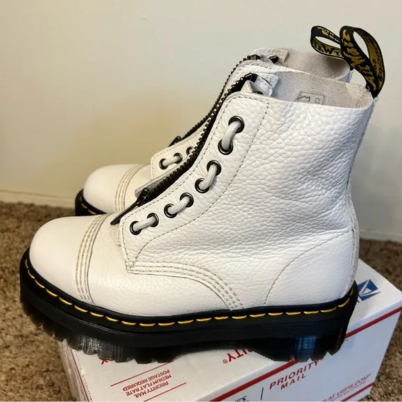 Dr. Martens White Leather Zip-Up Boots (removable zipper closure!)