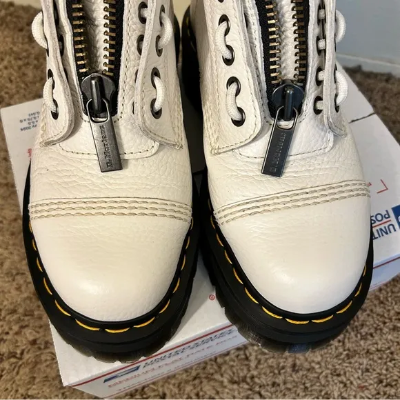 Dr. Martens White Leather Zip-Up Boots (removable zipper closure!)