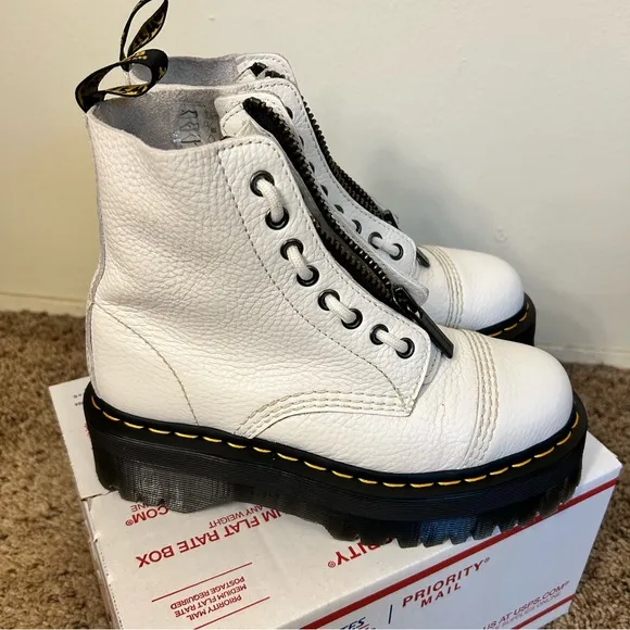 Dr. Martens White Leather Zip-Up Boots (removable zipper closure!)