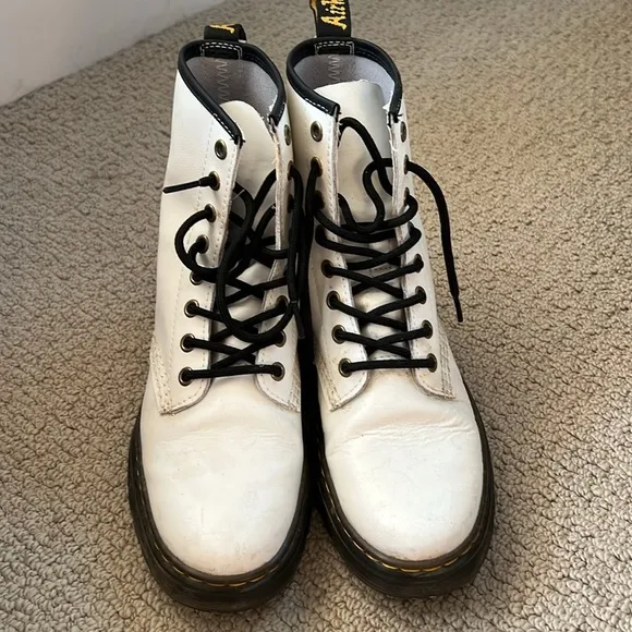 Dr. Martens White Zavala Combat Boots Lace Up Women's Size 6