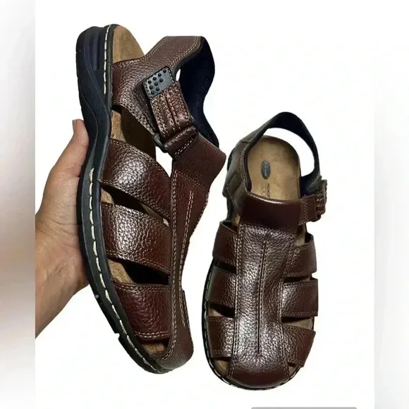 Dr. Scholl's Men’s Gaston Brown Leather Fisherman's Sandals Memory foam Sz10