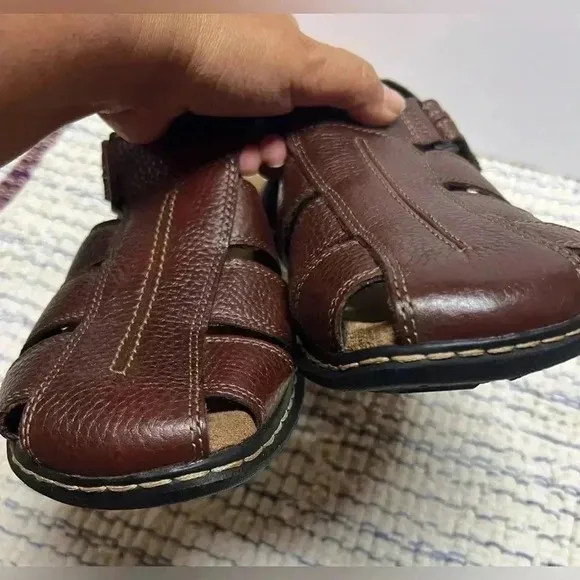 Dr. Scholl's Men’s Gaston Brown Leather Fisherman's Sandals Memory foam Sz10