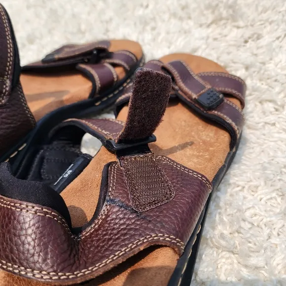Dr. Scholls Sandals 'Gus' Memory Foam Cool Fit Brown Pebbled Leather Men's Sz 11