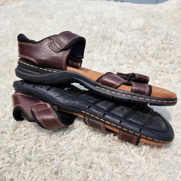 Dr. Scholls Sandals 'Gus' Memory Foam Cool Fit Brown Pebbled Leather Men's Sz 11