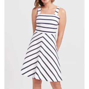 Draper James Navy Striped Structured Cotton Dress