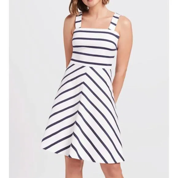 Draper James Navy Striped Structured Cotton Dress