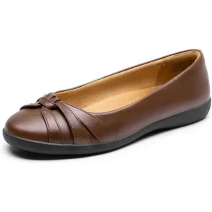 Dream Pairs Flat Shoes Women Brown Faux Leather Round Toe Slip Comfortable Shoes