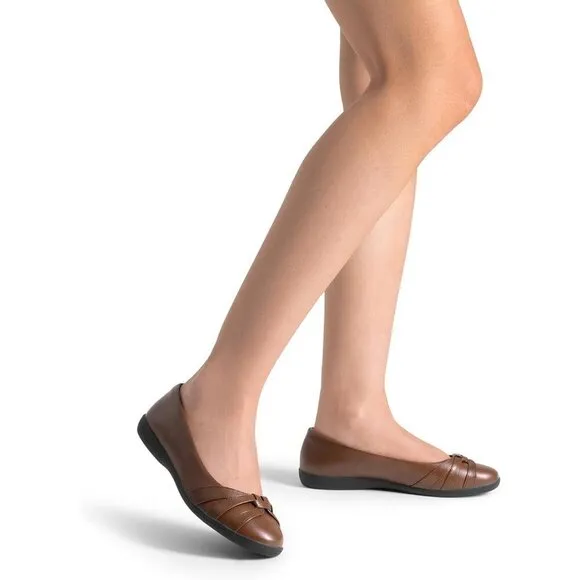 Dream Pairs Flat Shoes Women Brown Faux Leather Round Toe Slip Comfortable Shoes