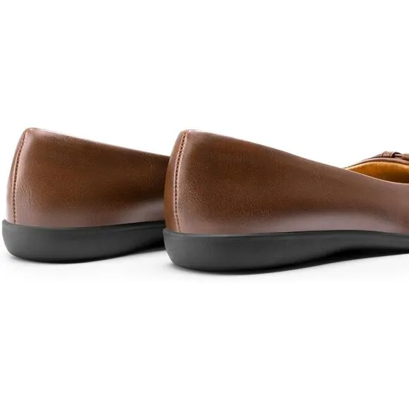 Dream Pairs Flat Shoes Women Brown Faux Leather Round Toe Slip Comfortable Shoes