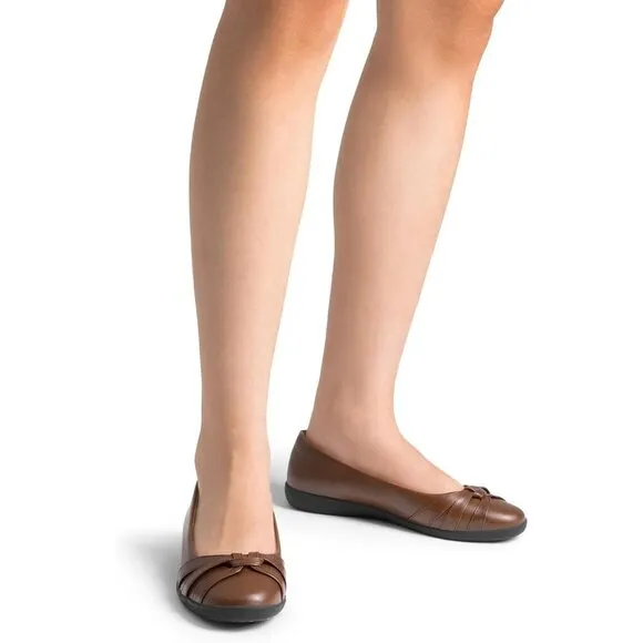 Dream Pairs Flat Shoes Women Brown Faux Leather Round Toe Slip Comfortable Shoes