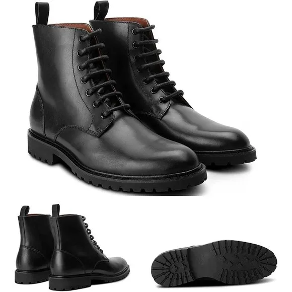 Dunross &amp; Sons Genuine Leather Upper Austin Lace-Up Oxford Combat Boots …