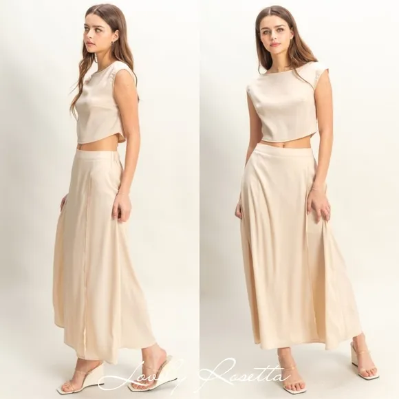 Dusty Blue Maxi Skirt and Top Set