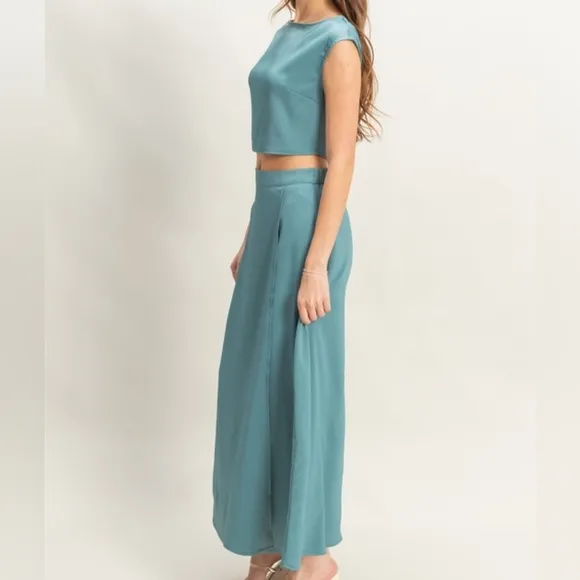 Dusty Blue Maxi Skirt and Top Set