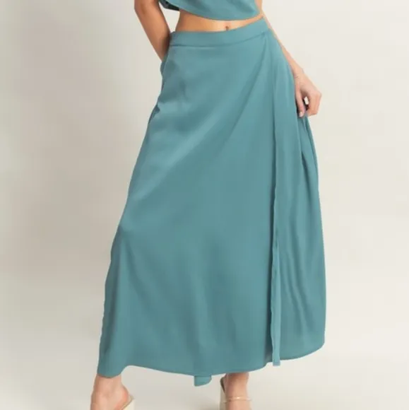 Dusty Blue Maxi Skirt and Top Set