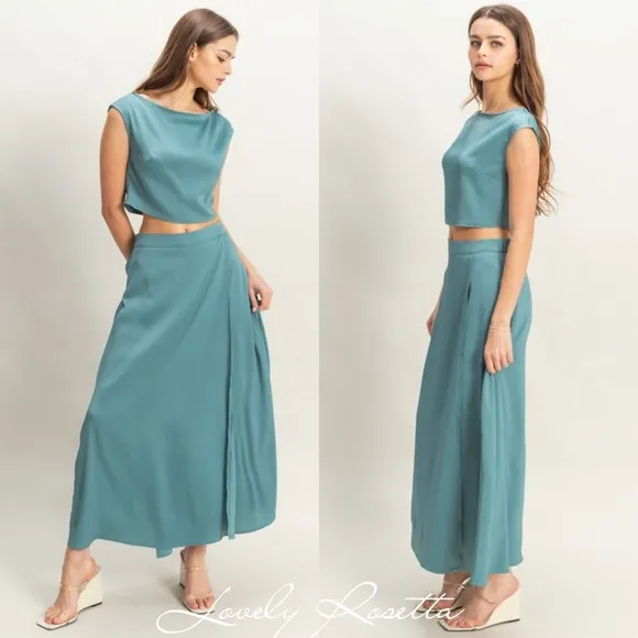 Dusty Blue Maxi Skirt and Top Set