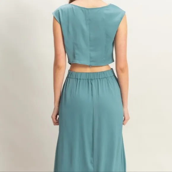 Dusty Blue Maxi Skirt and Top Set