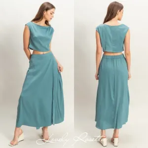 Dusty Blue Maxi Skirt and Top Set